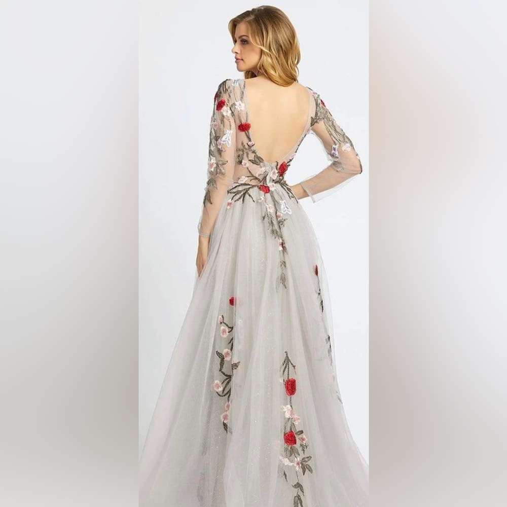 Mac Duggal Floral Embellished Dress in Cream and Red - Picture 6 of 10